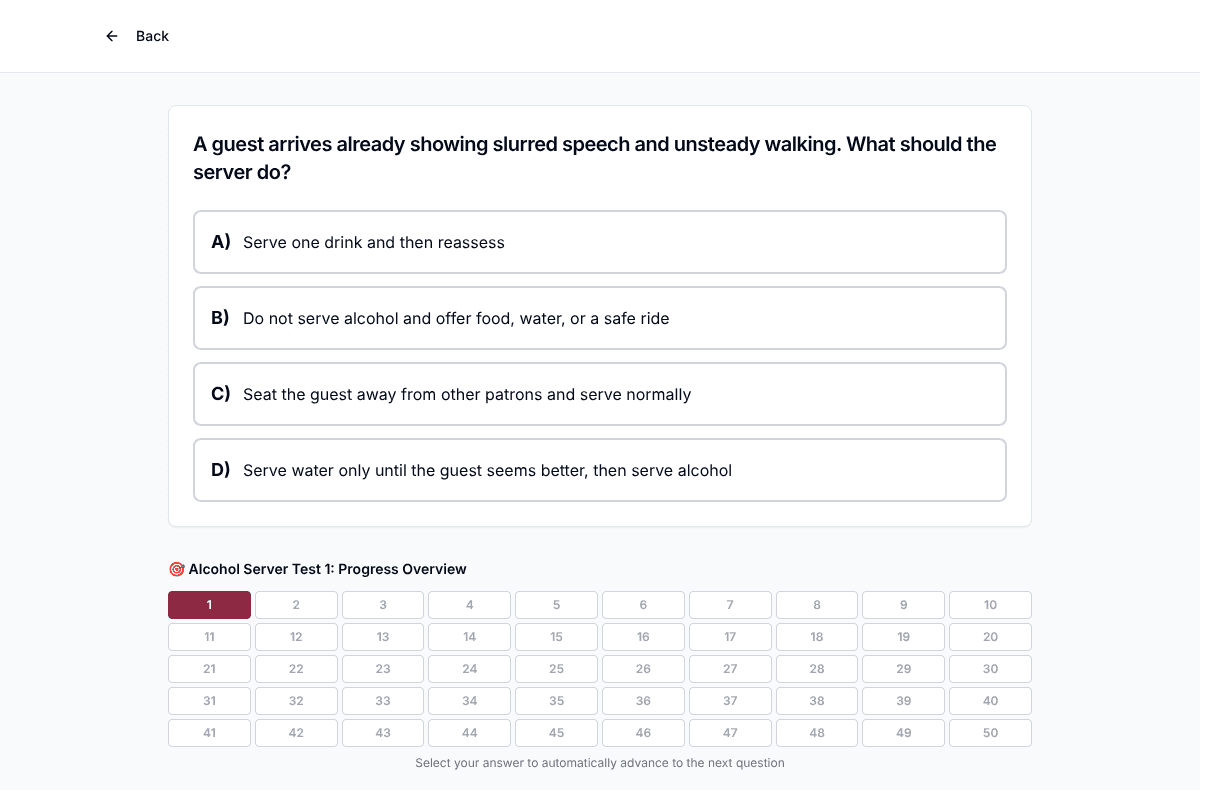 TigerTest Alcohol Server practice test on desktop