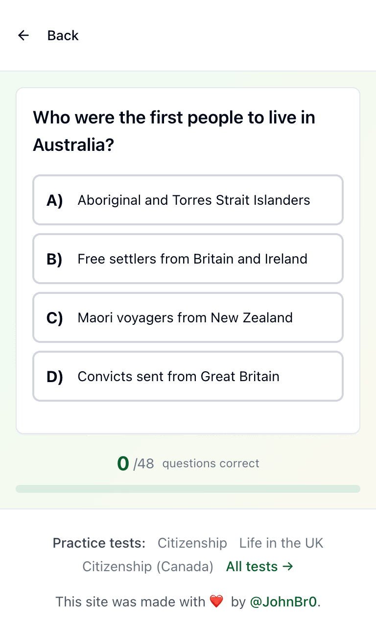 Tigertest Citizenship practice test training mode on mobile