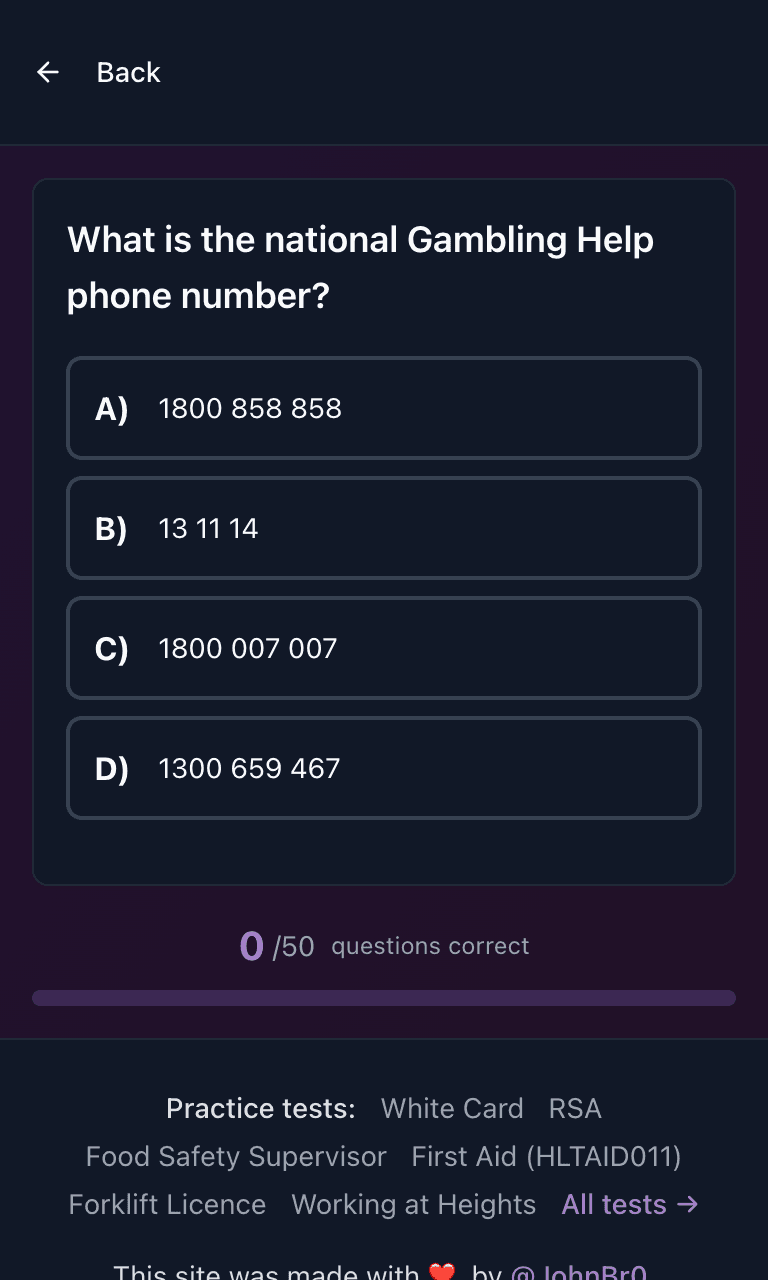 Tigertest RCG practice test training mode on mobile
