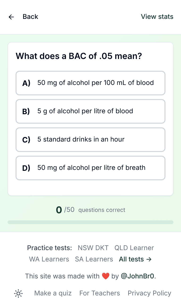 Tigertest Victoria learner permit practice test training mode on mobile