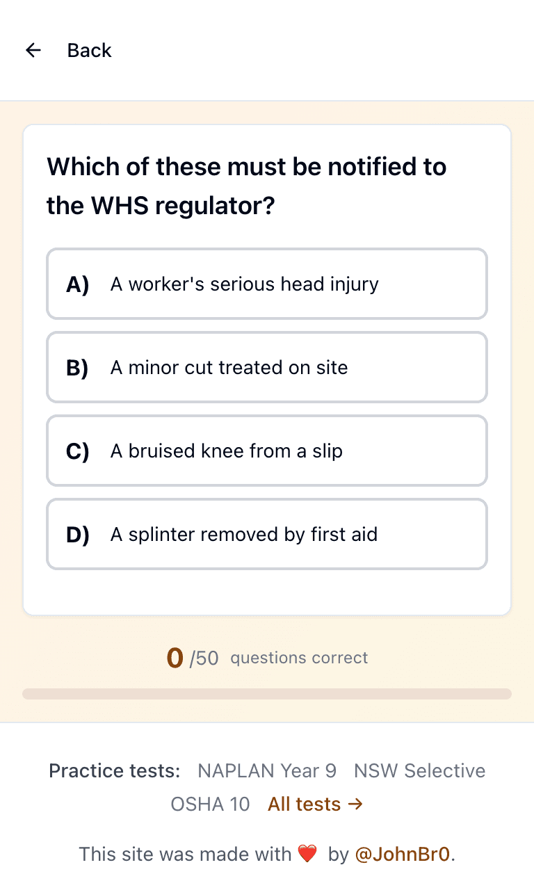 Tigertest White Card practice test training mode on mobile