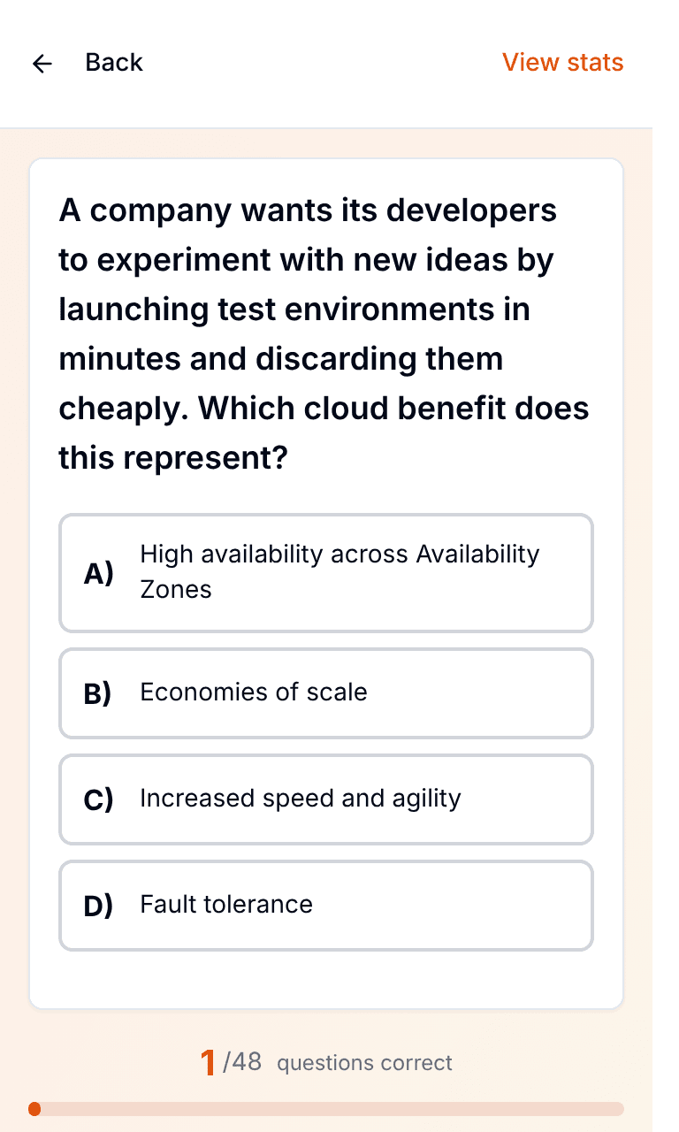 TigerTest AWS CCP practice test training mode on mobile
