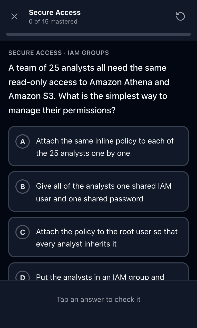 Tigertest AWS SAA practice test training mode on mobile