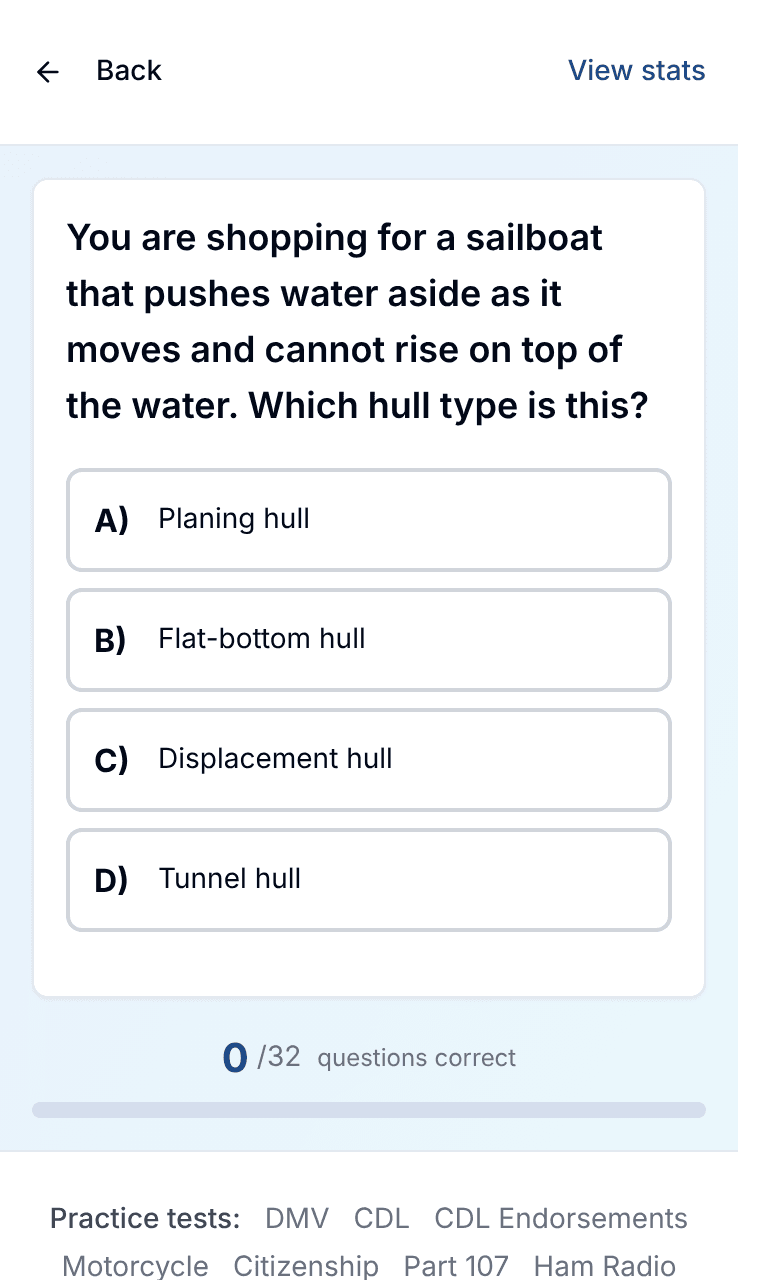 TigerTest Boating practice test training mode on mobile