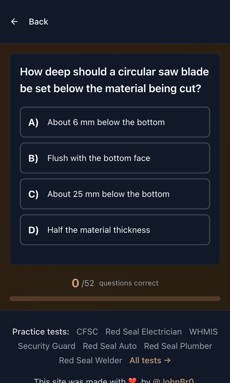 Tigertest Red Seal Carpenter practice test training mode on mobile