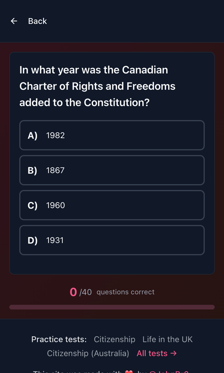 Tigertest Citizenship practice test training mode on mobile