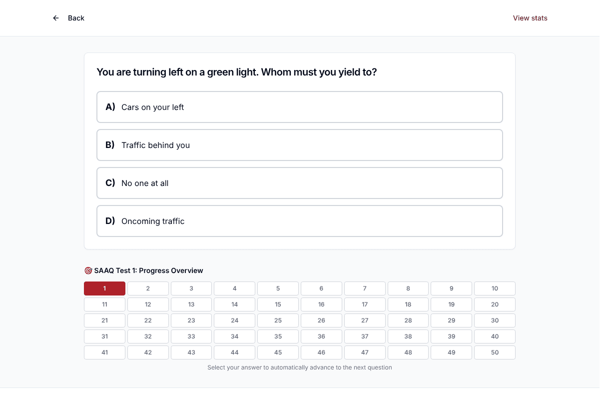 Tigertest SAAQ practice test on desktop