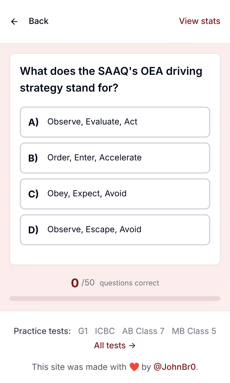 Tigertest SAAQ practice test training mode on mobile