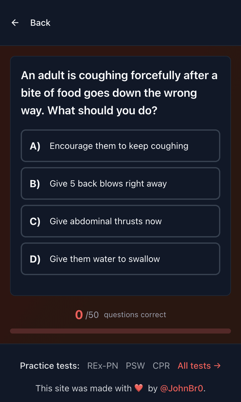 Tigertest Standard First Aid practice test training mode on mobile