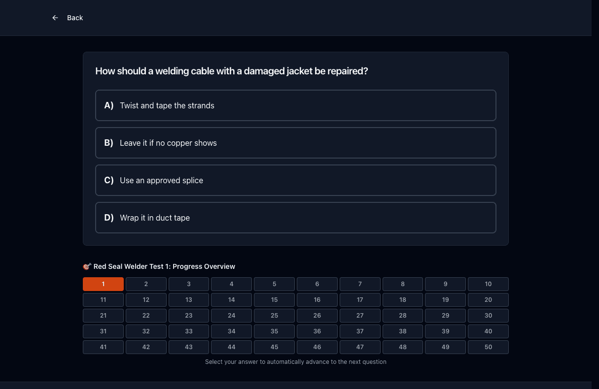 Tigertest Red Seal Welder practice test on desktop