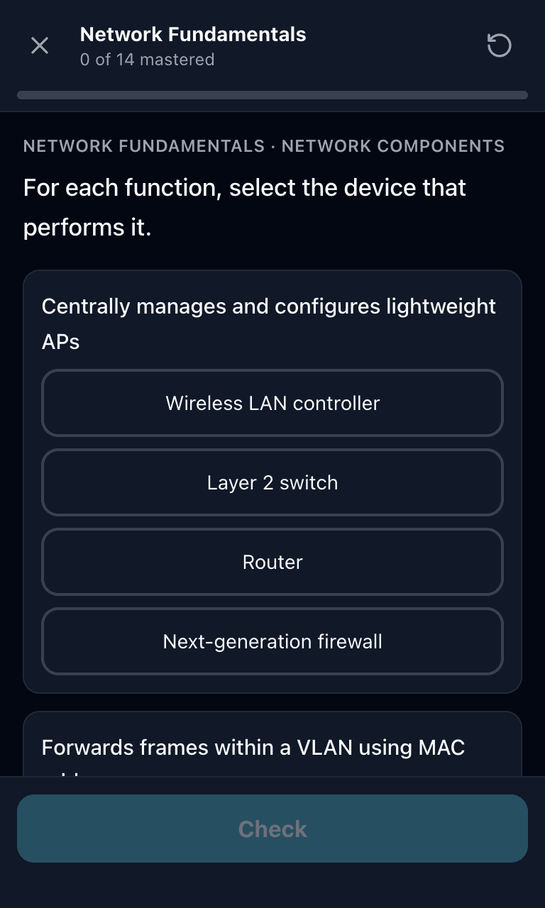 Tigertest CCNA practice test training mode on mobile