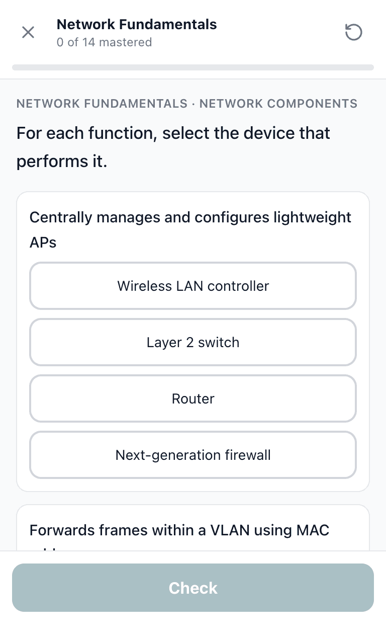 Tigertest CCNA practice test training mode on mobile