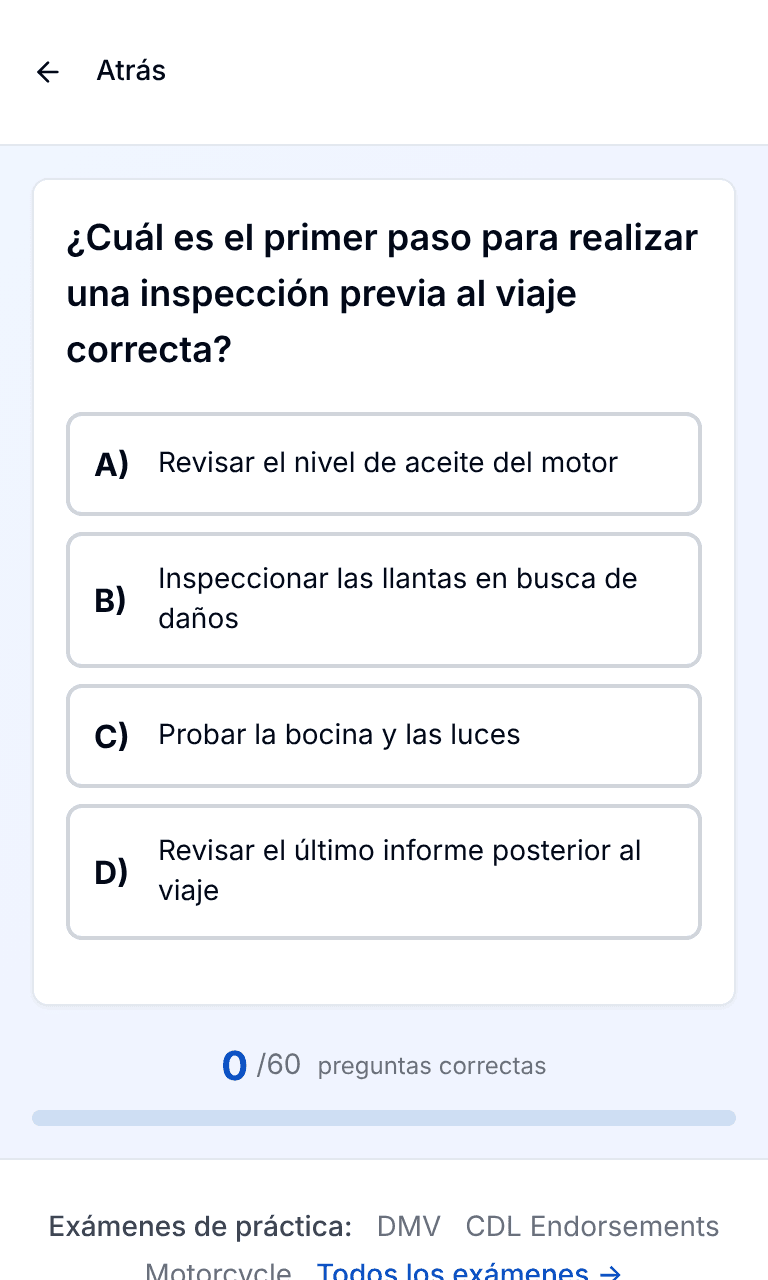 Práctica por tema del examen CDL de TigerTest en el celular