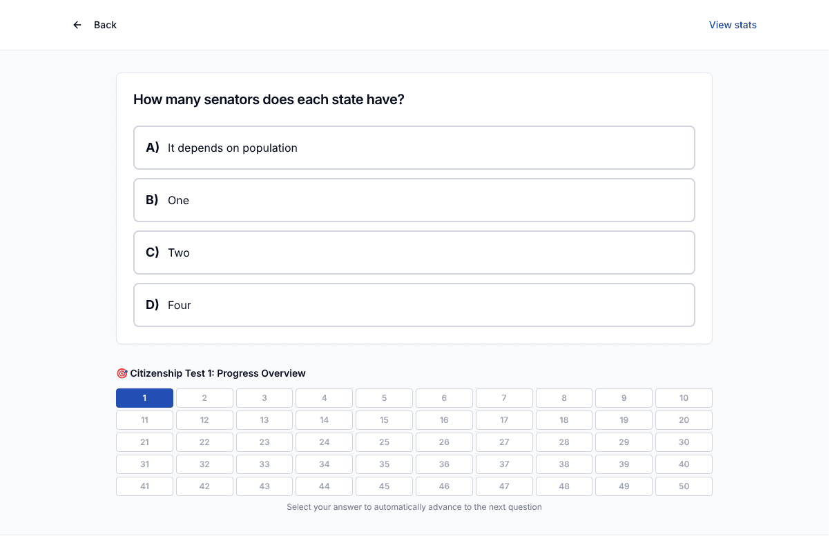 TigerTest citizenship practice test on desktop