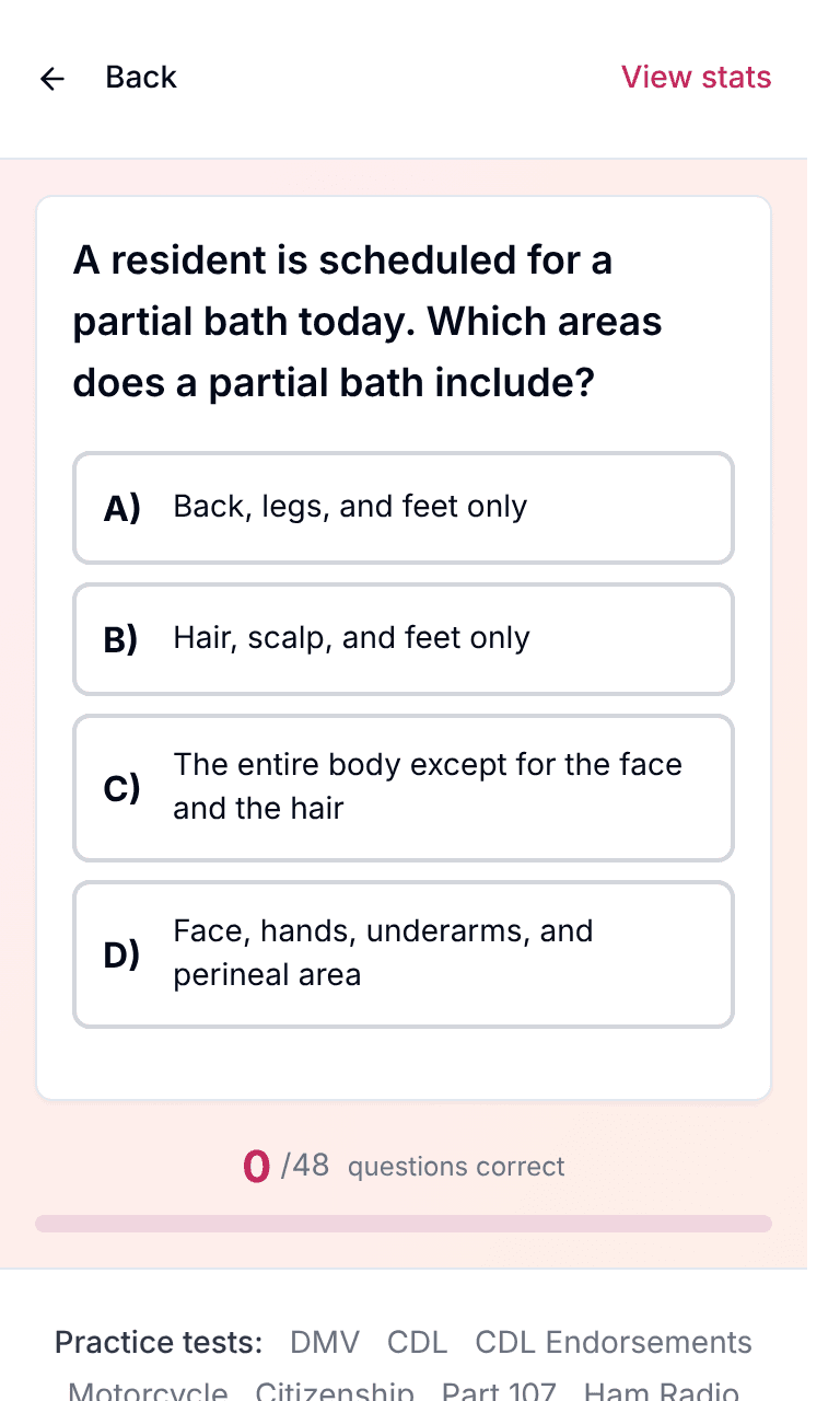 CNA practice question on a phone