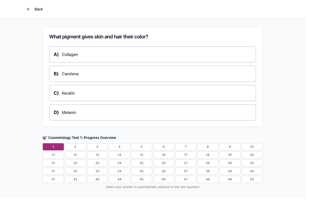 TigerTest Cosmetology practice test on desktop