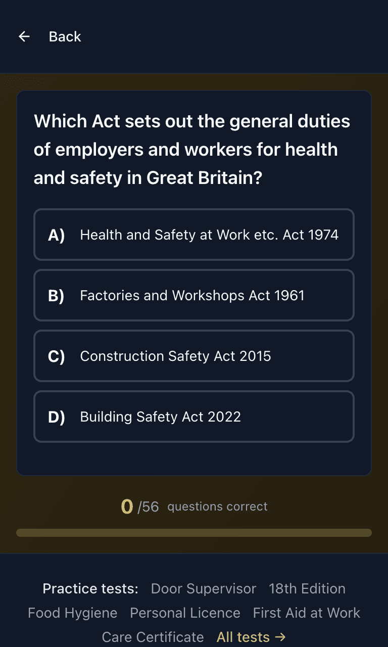 Tigertest CSCS Test practice test training mode on mobile