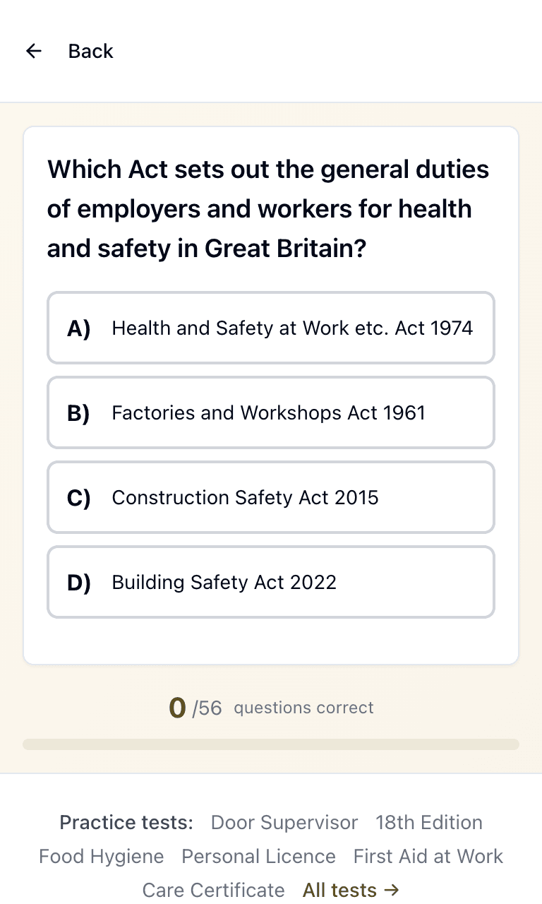 Tigertest CSCS Test practice test training mode on mobile