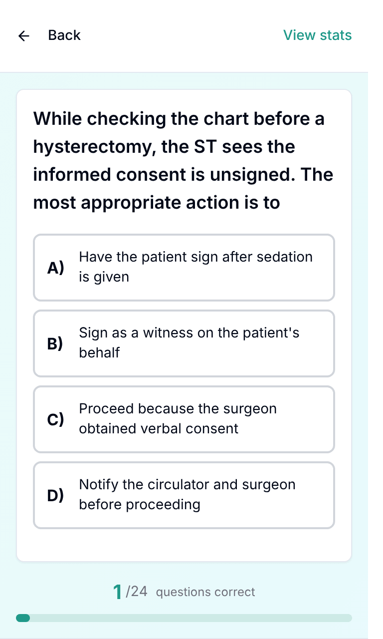 Surgical technologist question on a phone