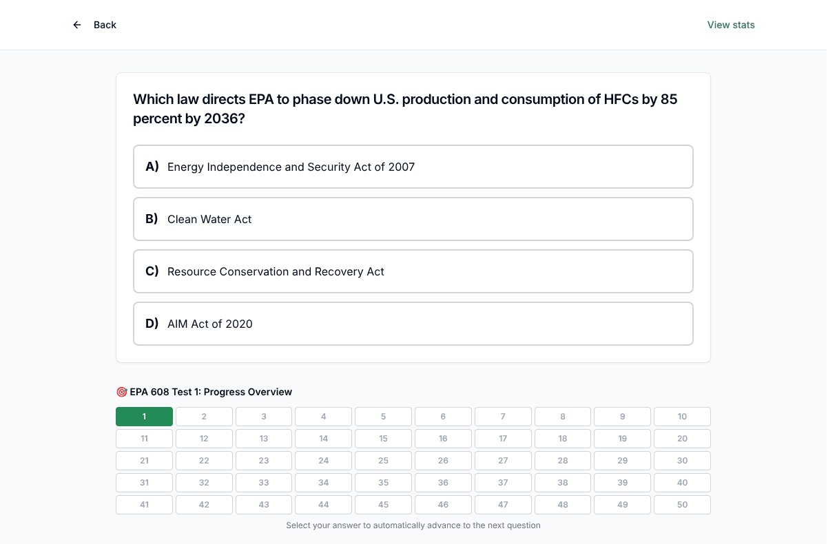 TigerTest EPA 608 practice test on desktop