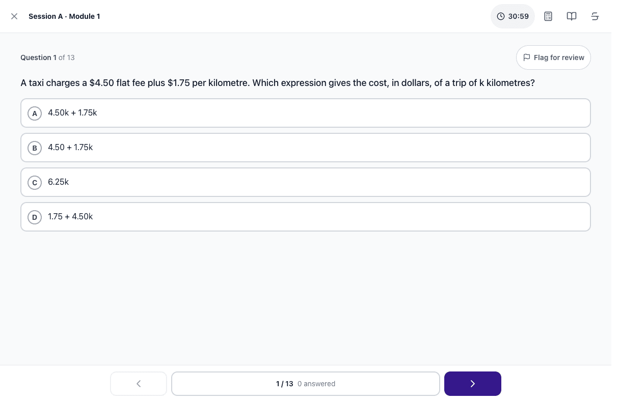 Tigertest EQAO Grade 9 Math practice test on desktop