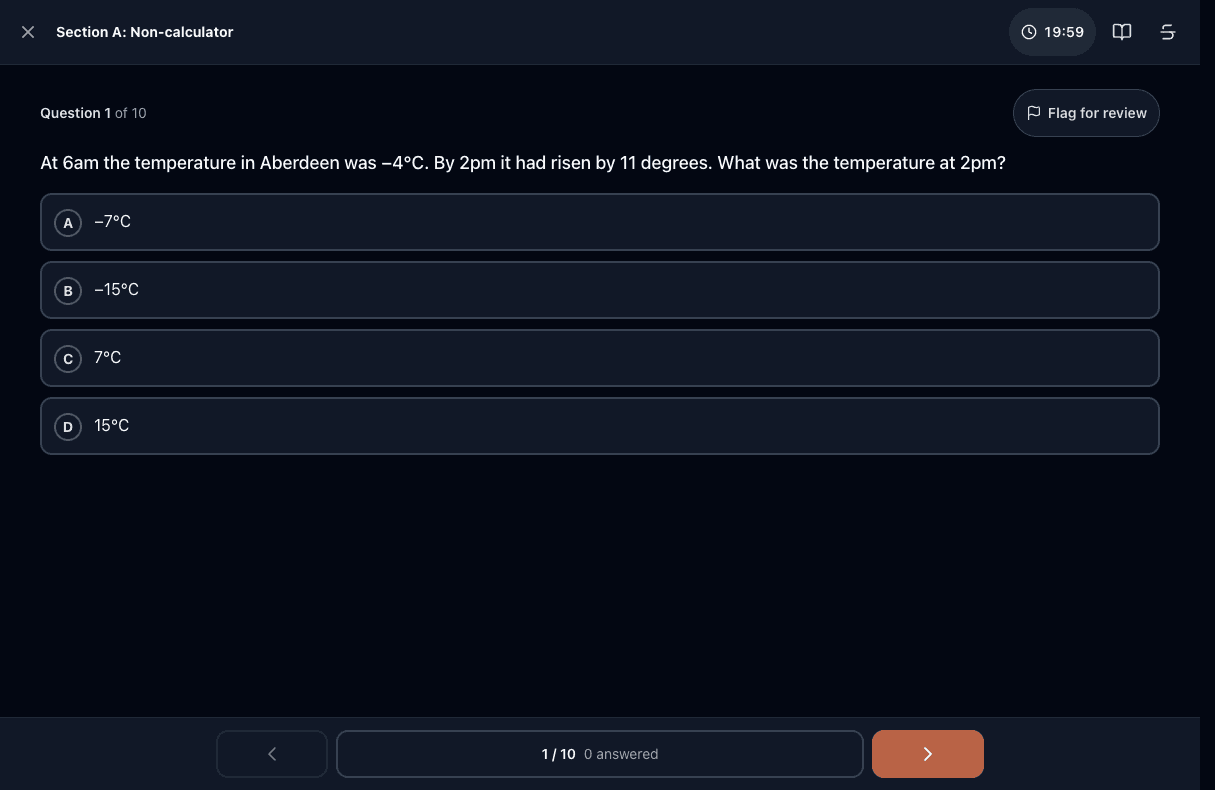 Tigertest FS Maths L2 practice test on desktop