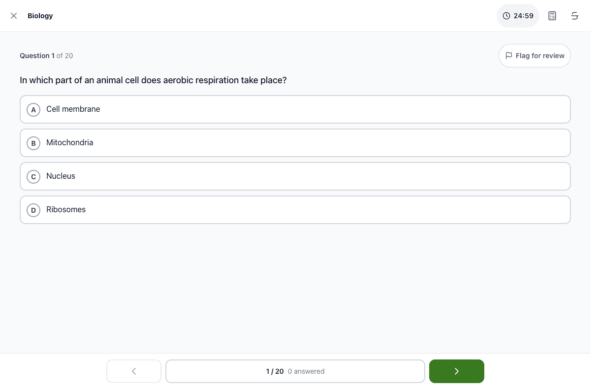 Tigertest GCSE Science practice test on desktop