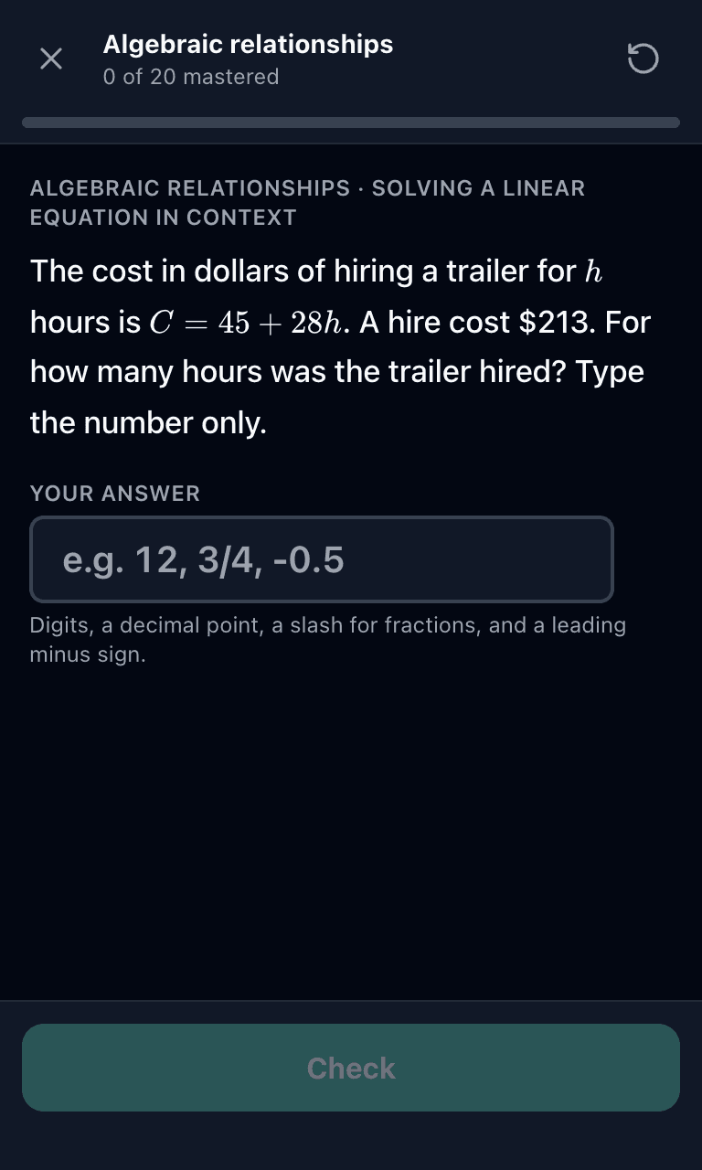 Tigertest HSC Maths Standard 2 practice test training mode on mobile