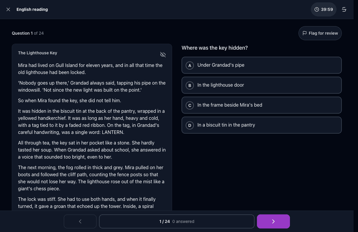 Tigertest KS2 SATs practice test on desktop