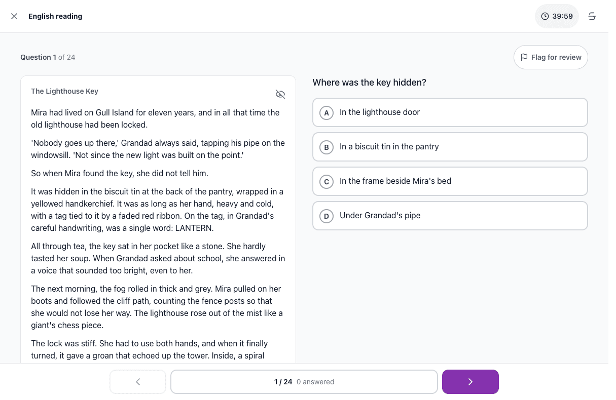 Tigertest KS2 SATs practice test on desktop
