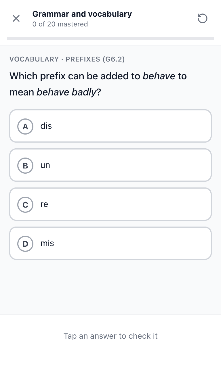 Tigertest KS2 SATs practice test training mode on mobile