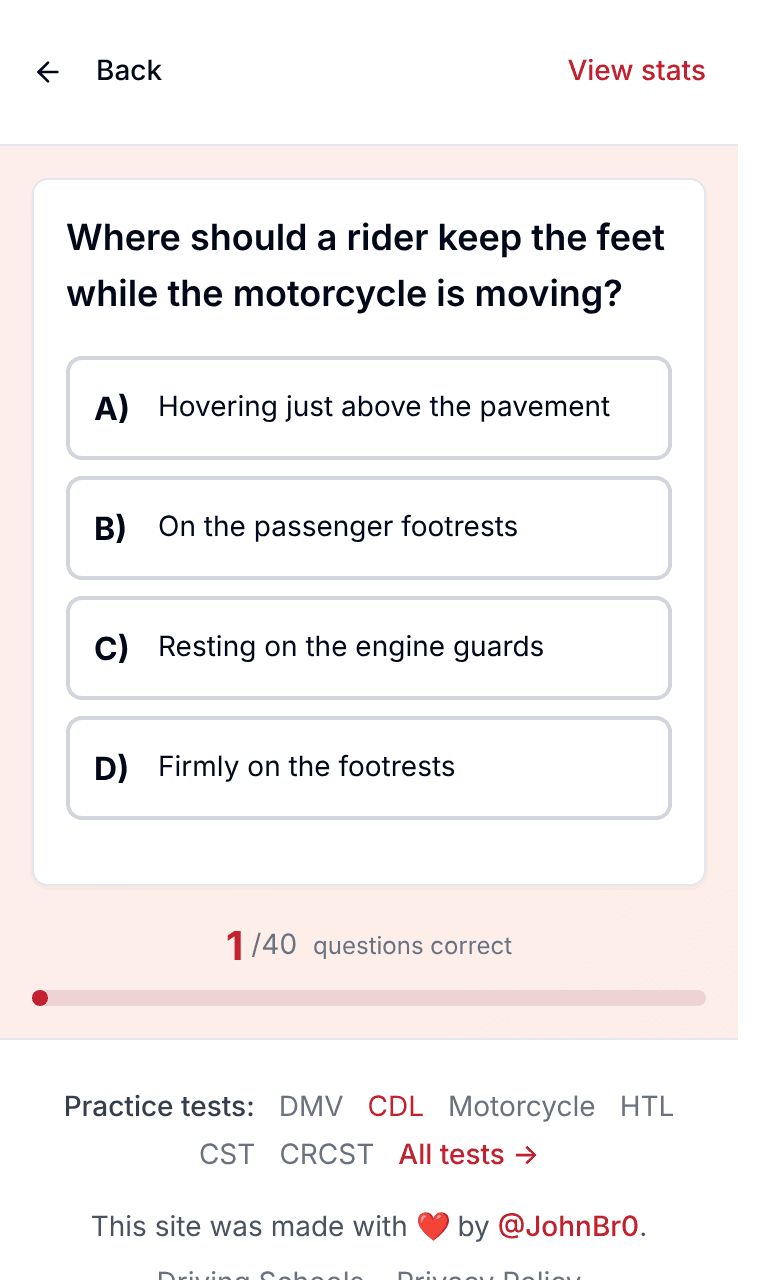 TigerTest motorcycle practice test training mode on mobile