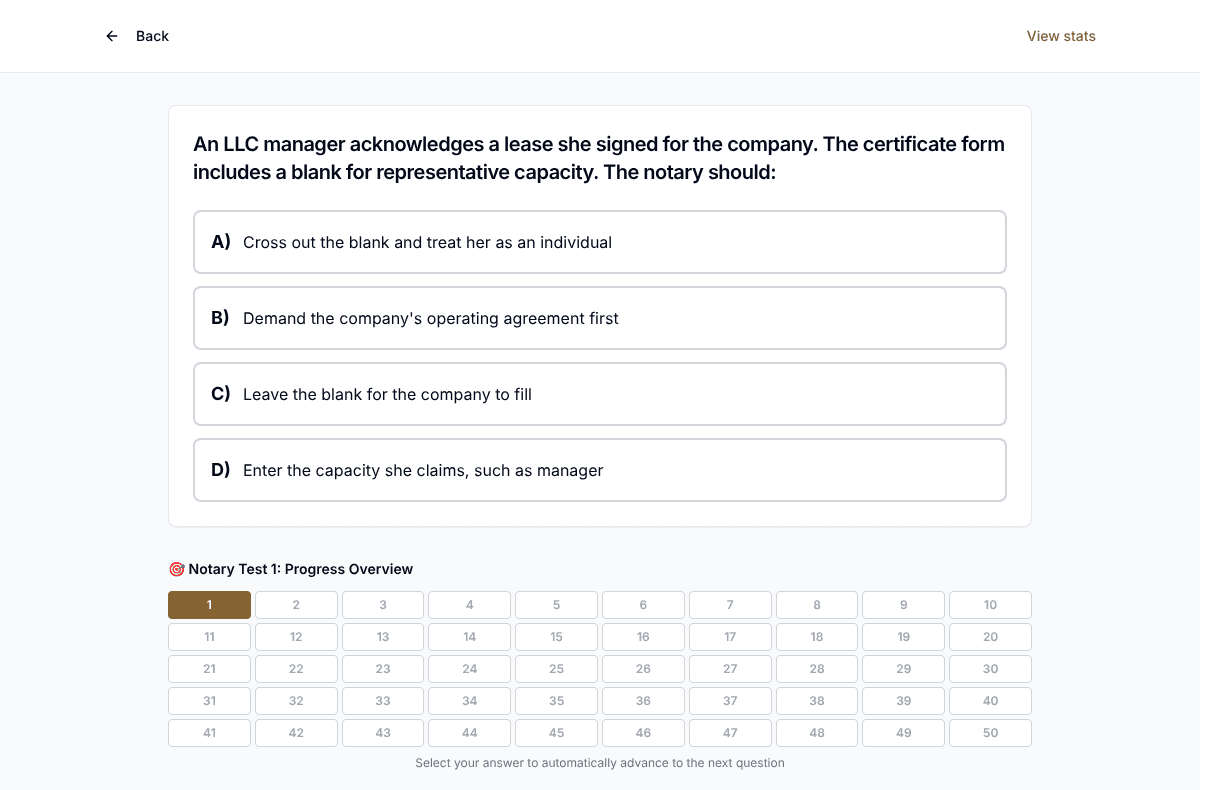 TigerTest Notary practice test on desktop