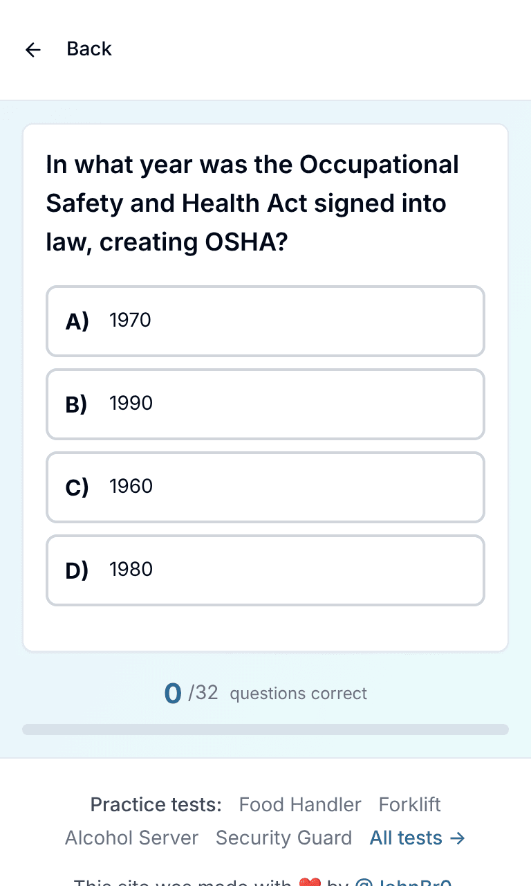 TigerTest OSHA 10 practice test training mode on mobile
