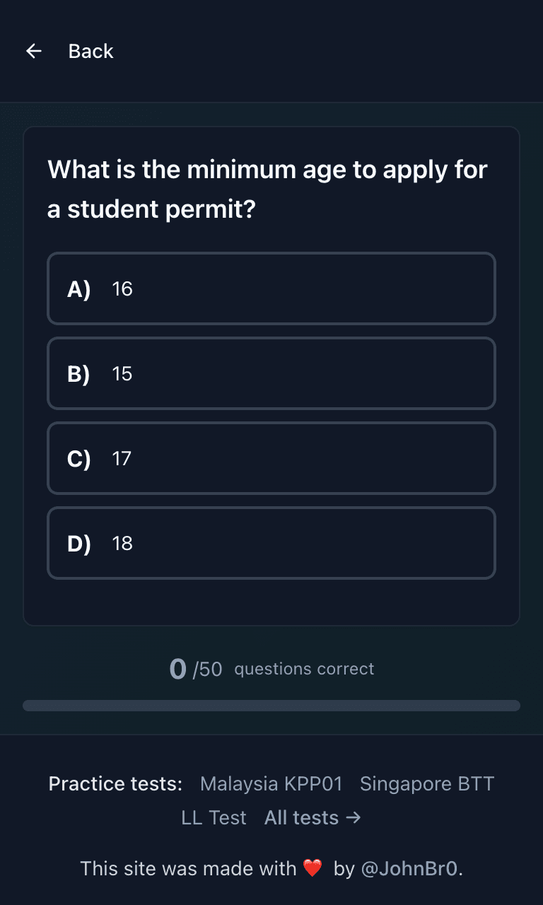 Tigertest LTO exam practice test training mode on mobile