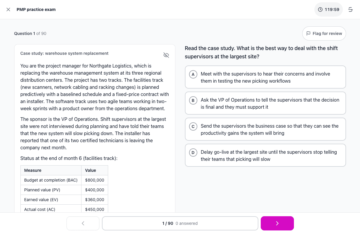 Tigertest PMP practice test on desktop