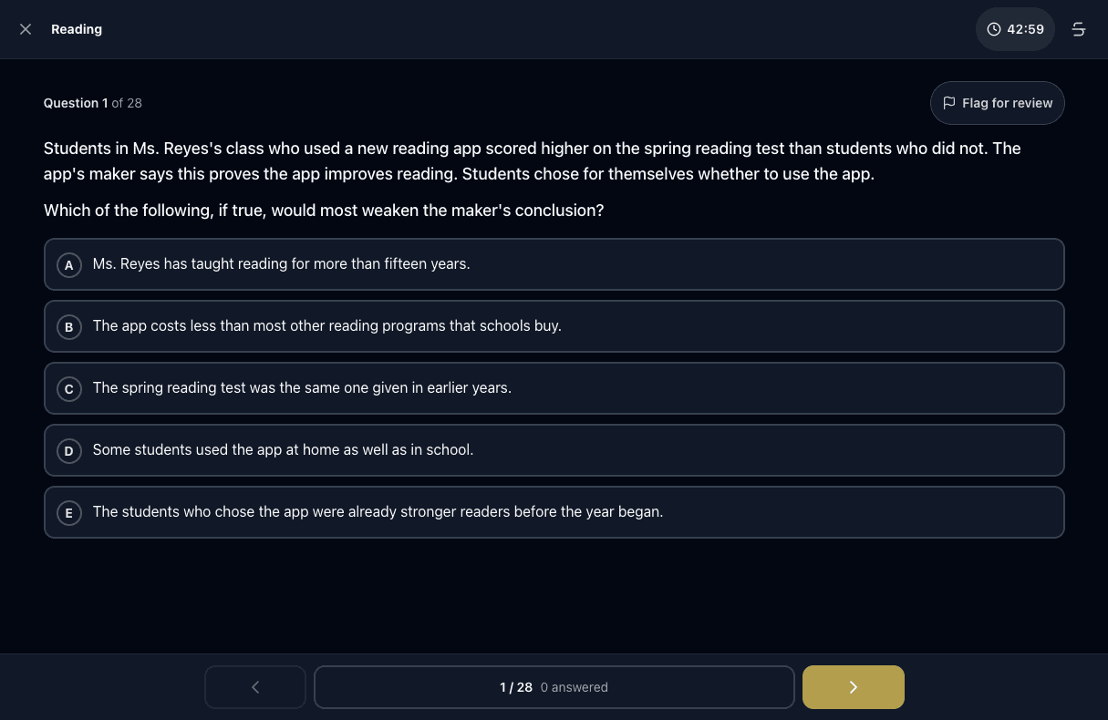 Tigertest Praxis Core practice test on desktop