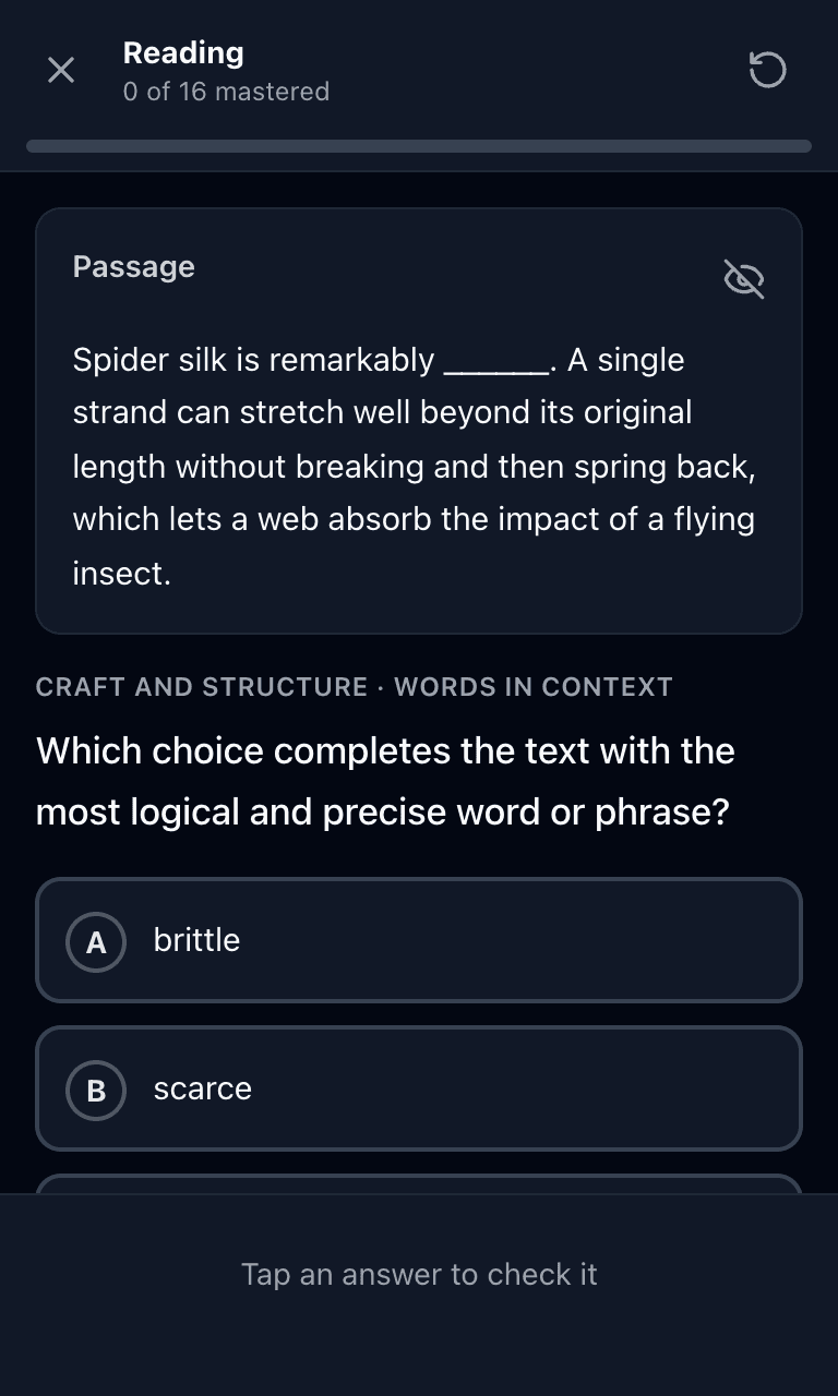 Tigertest PSAT practice test training mode on mobile