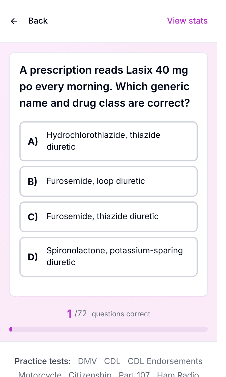 TigerTest PTCB practice test training mode on mobile