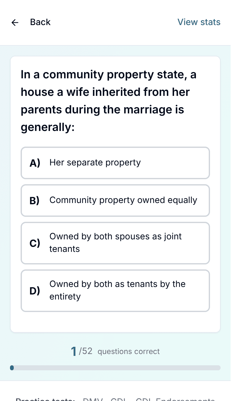 TigerTest Real Estate practice test training mode on mobile