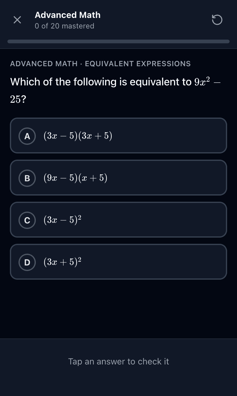 SAT math drill on a phone