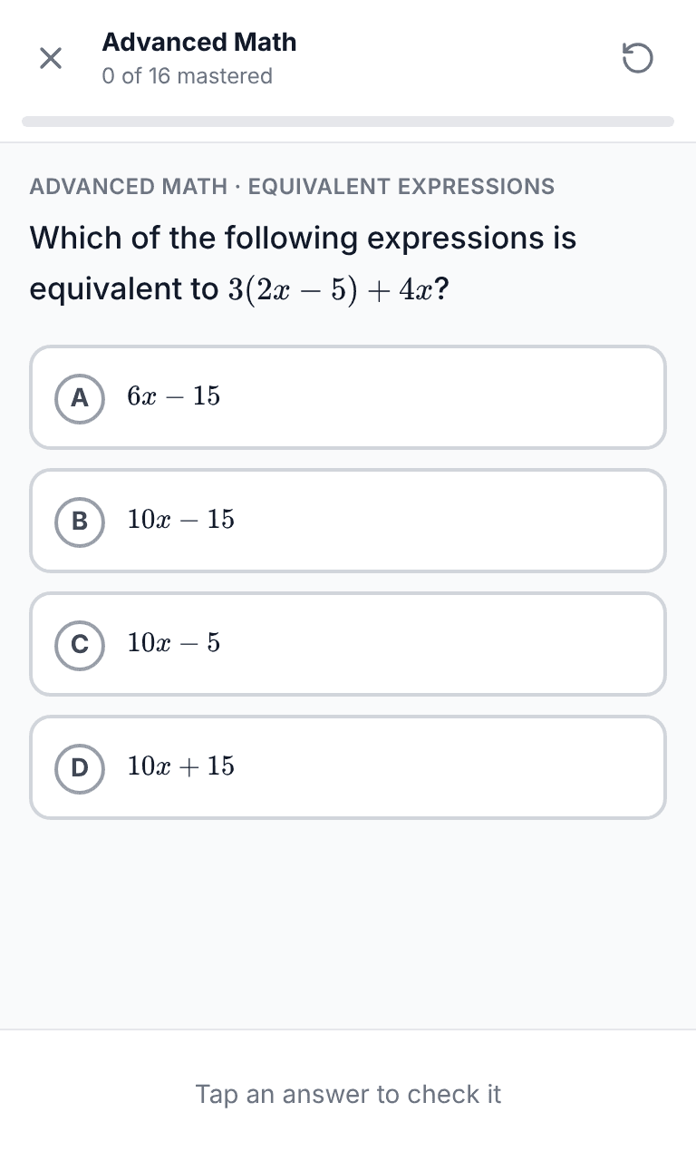 TigerTest SAT practice test training mode on mobile
