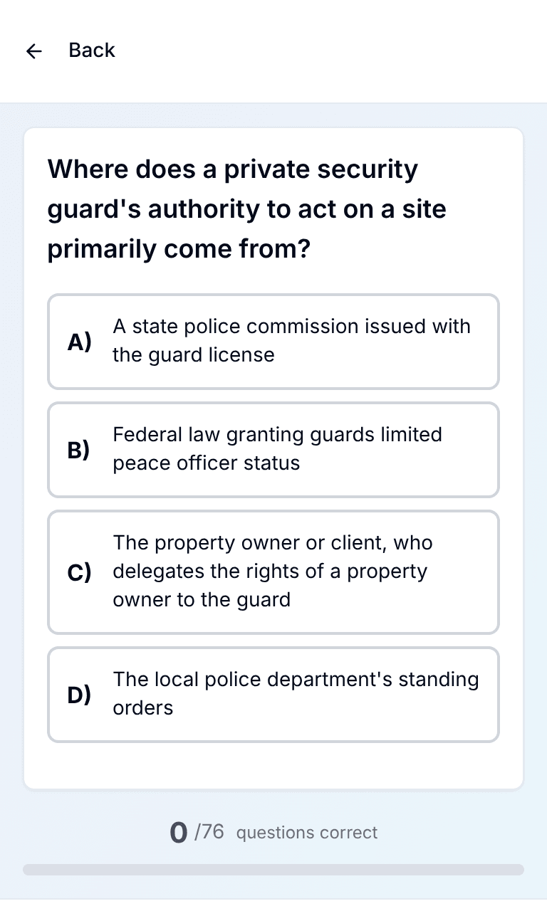 TigerTest Security Guard practice test training mode on mobile