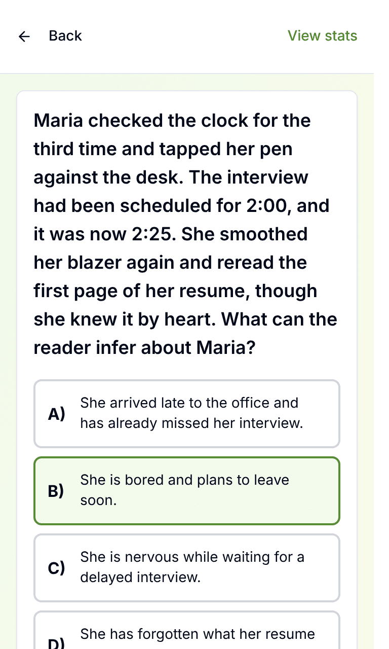 TigerTest TEAS practice test training mode on mobile
