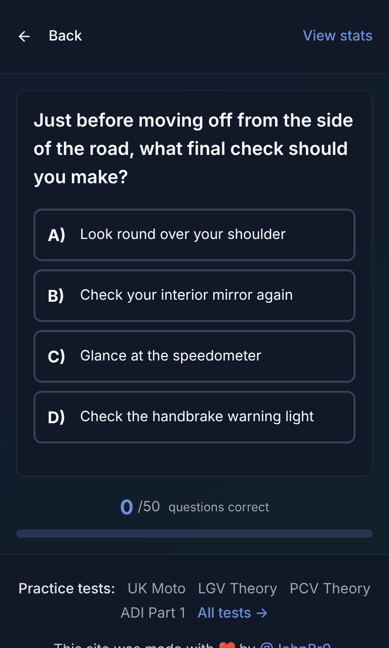 Tigertest Theory Test practice test training mode on mobile