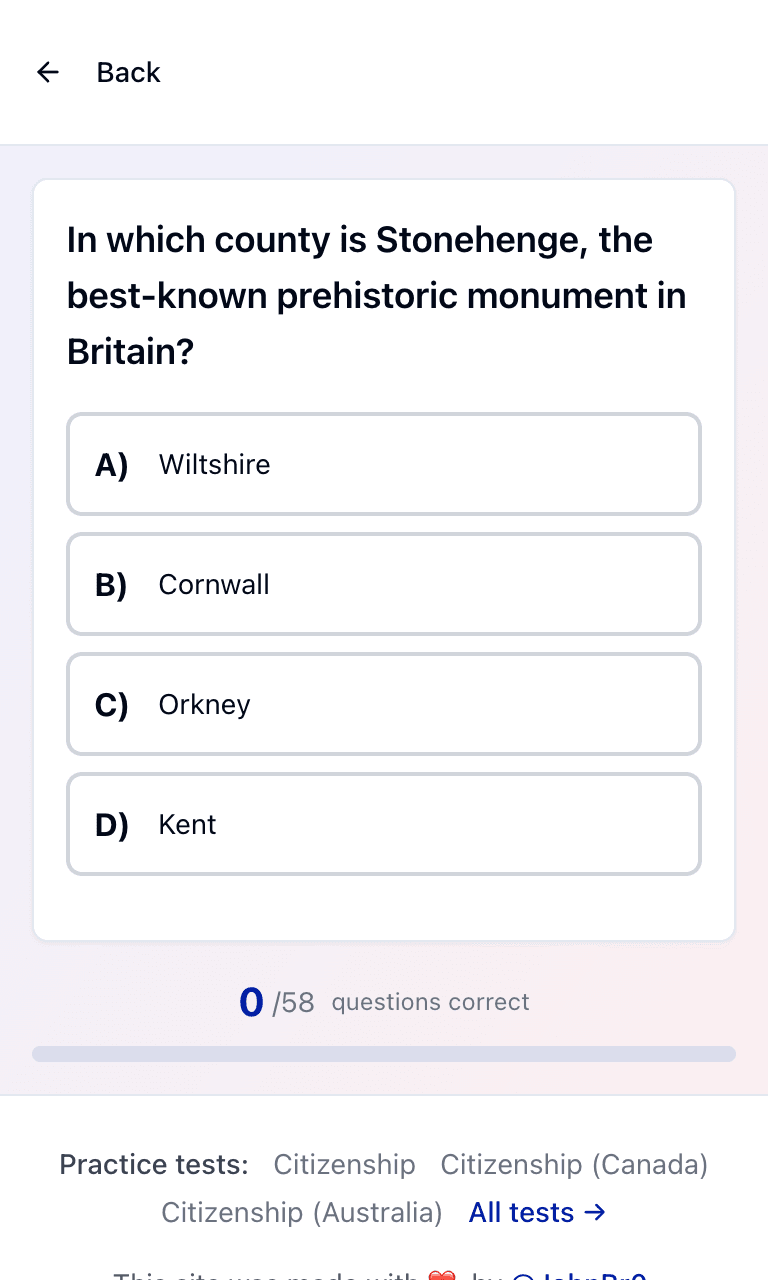 Tigertest Life in the UK practice test training mode on mobile