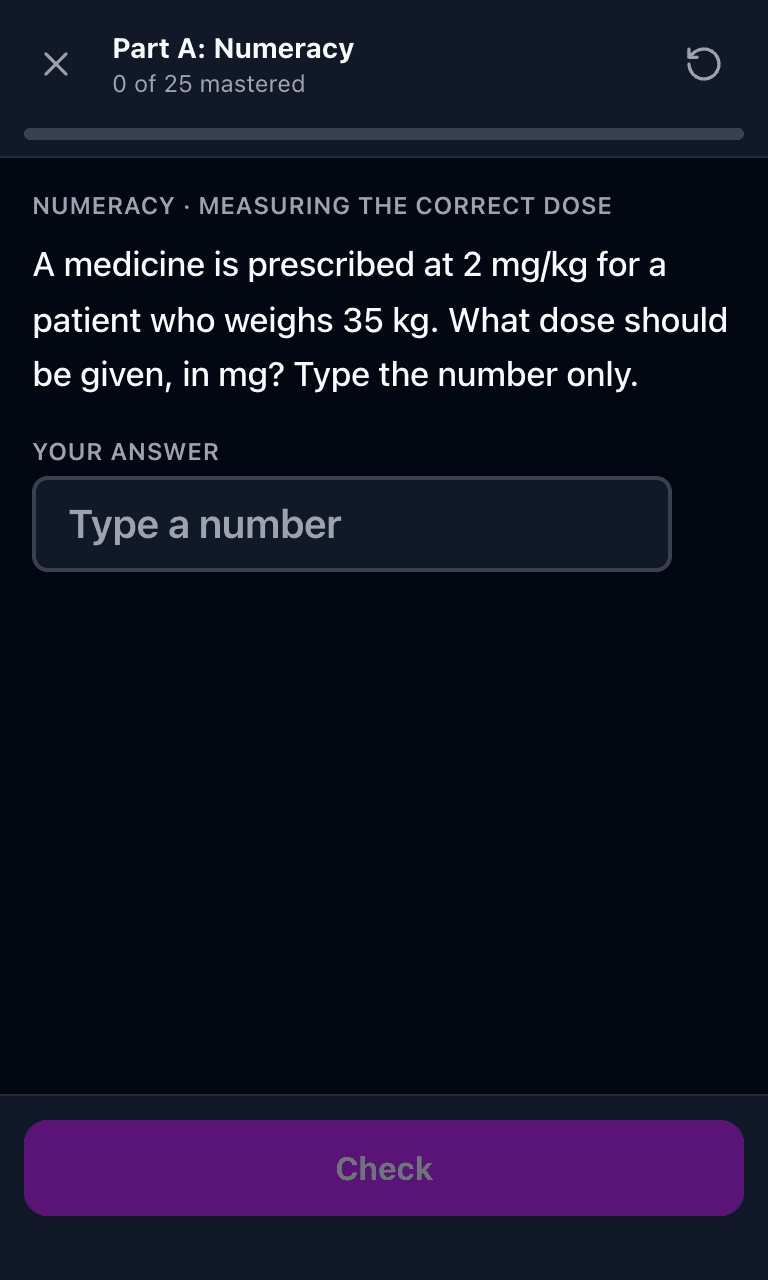 Tigertest NMC CBT practice test training mode on mobile