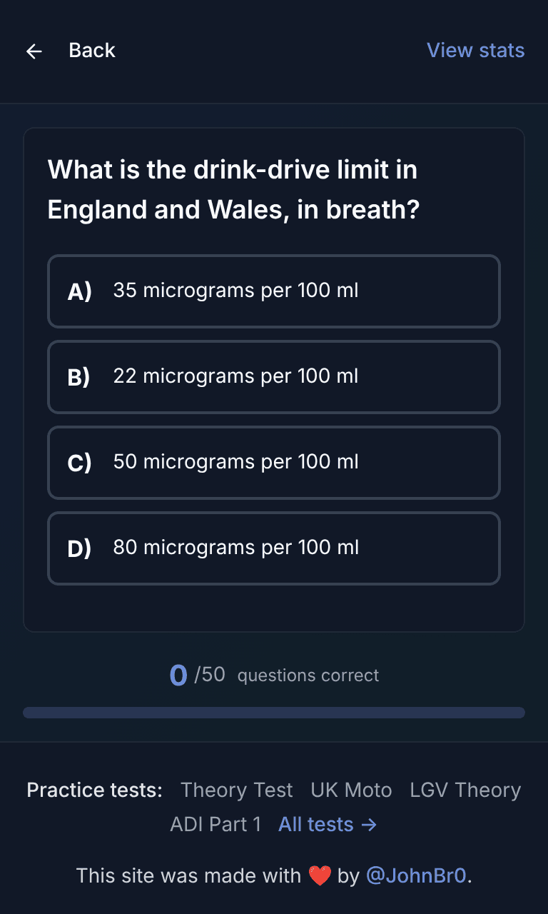 Tigertest PCV Theory practice test training mode on mobile