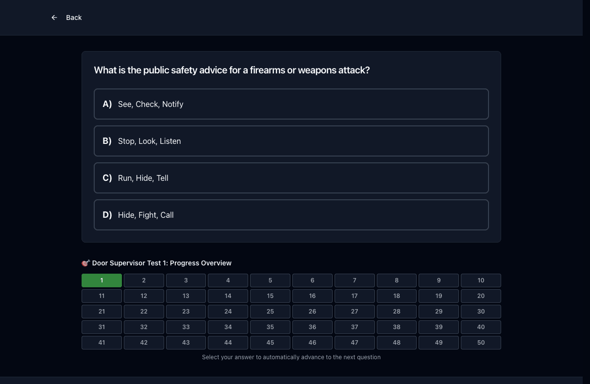 Tigertest Door Supervisor practice test on desktop
