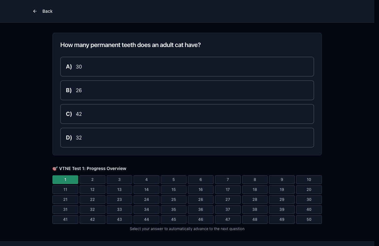 TigerTest VTNE practice test on desktop